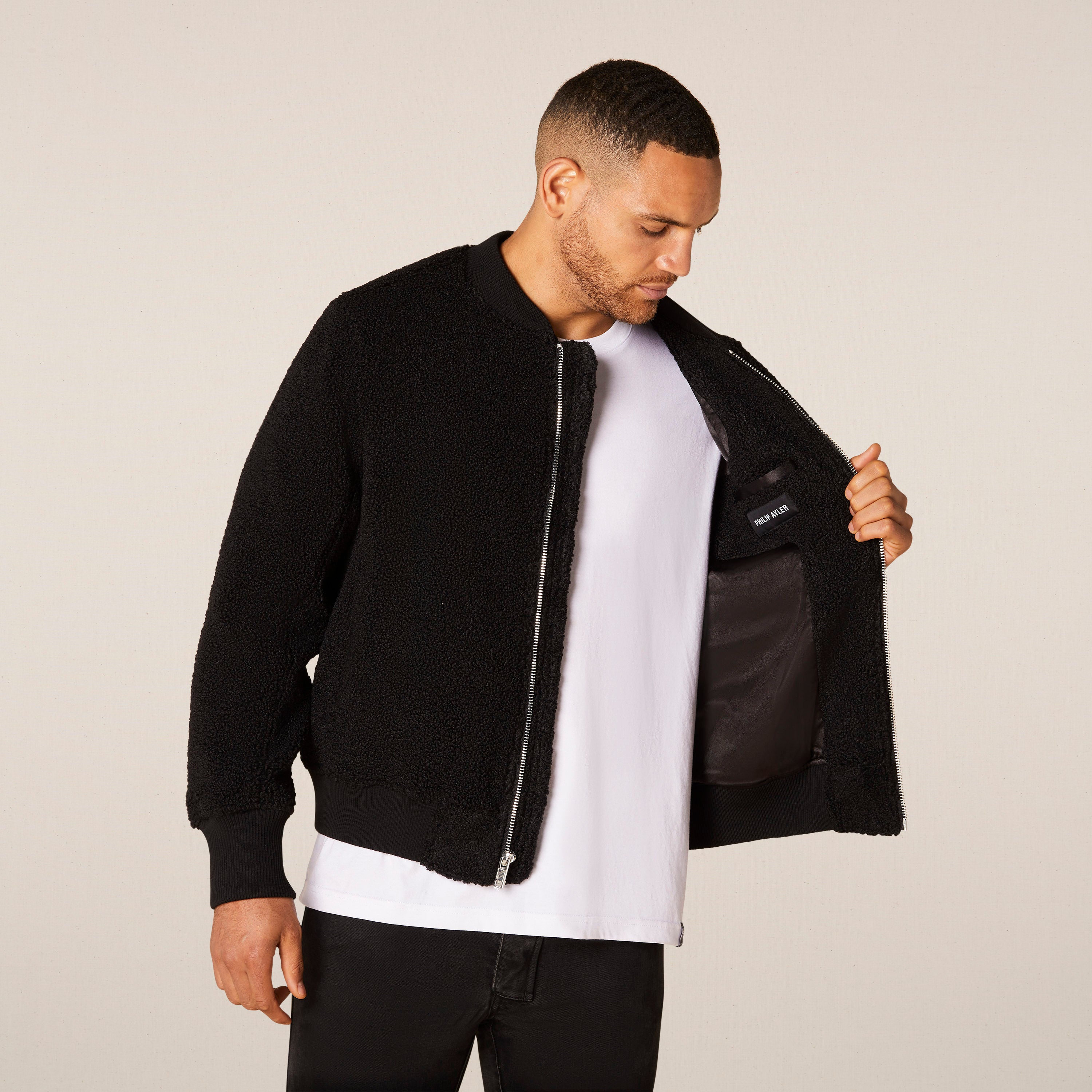 Philip Ayler Men’s Faux Fur Bomber Jacket