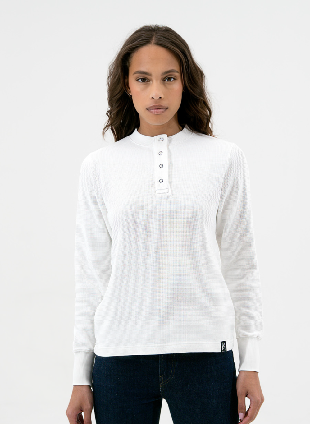 Women's Cotton Waffle Henley L/S